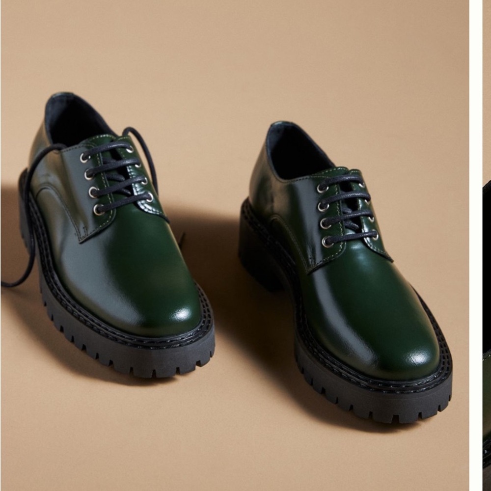 New Cute Maeve Dark Green Leather Oxfords women’s 7/7.5 or 38 Anthropologie